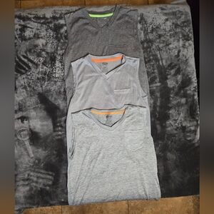 Boy's Gray V-Neck Athletic Sleeveless Tank Tops- Set of 3
